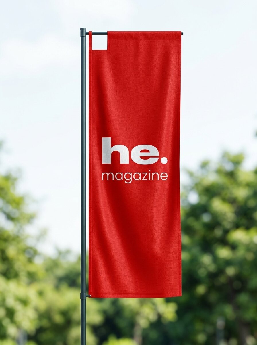 he. magazine banner flag produced by Arab Flags